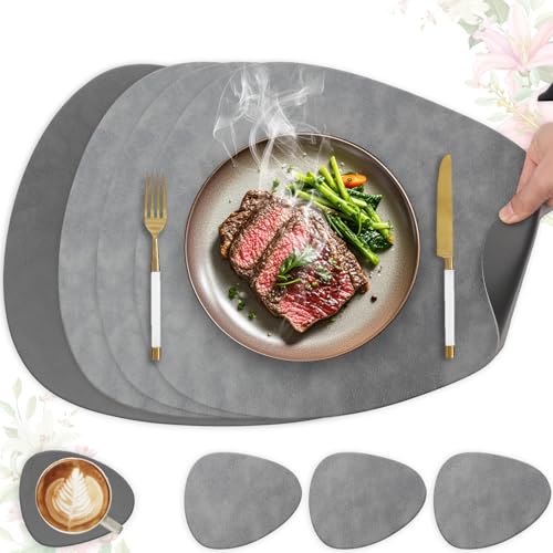 Heli MAIO Tischsets und Untersetzer 4er Set,Platzsets Abwaschbar und Doppelseitigen rutschfest Platzdeckchen,Tischset Leder Kunstleder,Platzdeckchen wasserdicht