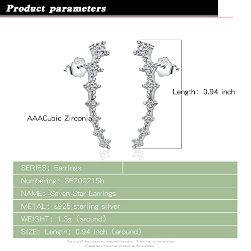 925 Sterling Silver Post Cubic Zirconia Ear Crawle Earring For Women 7 Crystal Star Stud Earrings AAA CZ Arrow Ear Climber Hypoallergenic Piercing Gifts For Her (Silver color) by Dankadi - Used condition - Image 3