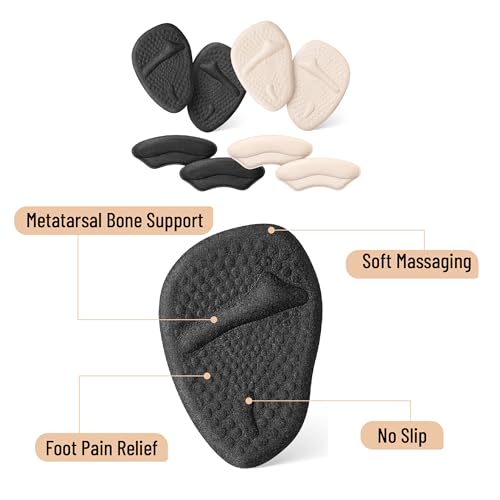 Image of Dr. JK- Metatarsal Pads Women, 8pcs, Beige & Black, Heel Pads for Shoes Women, Ball of Foot Cushions (Pack of 2)