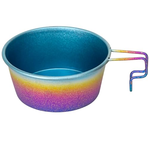 TiTo Titanium 500ML Titanium Sierra Cup Bowl with Handle Portable Lightweight Cookware for Outdoor Camping, Hiking, Backpacking, Picnic, BBQ Kitchen Tableware (Blue Colorful)