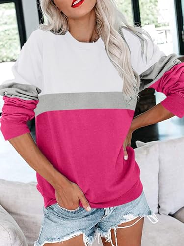 Image of PGANDS Womens Crew Neck Color Block /Solid Sweatshirts Tops Long Sleeve Casual Pullover Cute Lightweight Loose Tops