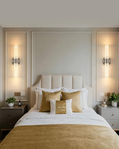 Image of OKELI Battery Operated Crysta Wall Sconces Set of 2, Brushed Nickel Battery Wall Sconce with Remote Control, LED Rechargeable Sconces, 3000K-6000K Wireless Wall Light for Bedroom, Living Room, Hallway