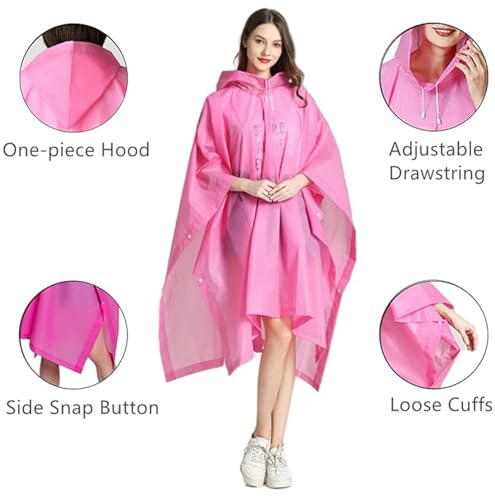 Image of Reusable Rain Ponchos for Adults, 2 Pcs Raincoats (Pack of 1) Emergency for Women Men with Hood