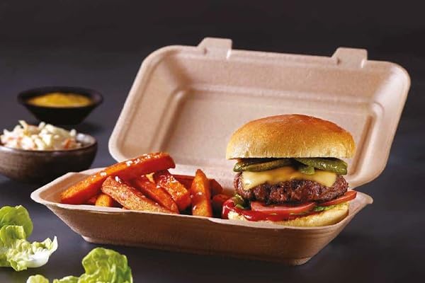 (Set of 100) - Brown Insulated Clamshell Takeaway Medium Size Food Box Burger Box Fish & Chip Tray Cake Packaging Box Storage Box Lunch Box Food Containers With Hinged Lid Restaurant Carryout