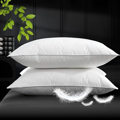 MH Home Duck Feather Pillows 2 Pack - Luxurious Comfort for Restful Sleep-Hypoallergenic & Anti Dust Mite-2 Duck Feather Pillows UK Standard Size(48x74cm) (2 Pack)