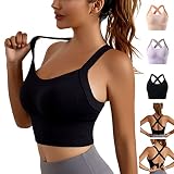 Womens Longline Strappy Sports Bras Criss Cross Back Wireless Padded Yoga Bra Workout Tank Sports Br
