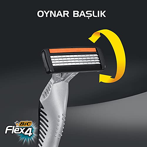 BIC Flex 4 Erkek Tıraş Bıçağı 3'lü Blister (4 Bıçak), Birbirinden Bağımsız Hareket Edebilen 4 Bıçak, Oynar Başlık, Aloe Vera ile Zenginleştirilmiş Kayganlaştırıcı Jel Şerit