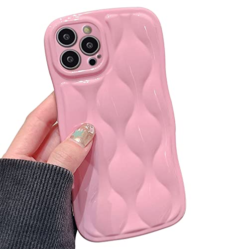 Hyuekoko Water Ripple Glossy Case For Iphone 13 Pro Max Soft Tpu Shockproof Camera Protective Back Cover For Women Girl Curly Wave Frame Phone Case For Iphone 13 Pro Max 6.7 Inch Pink #TOP16