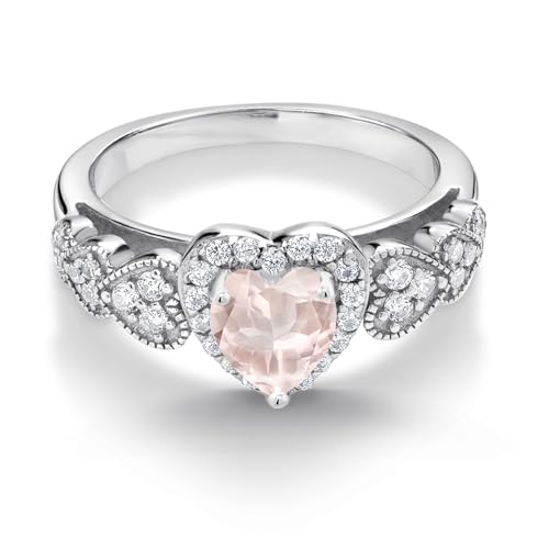 925 Sterling Silver Heart Gemstone Birthstone and White Moissanite Halo Ring for Women | 6MM Heart Shape Center with Pave Accents | Wedding Anniversary Engagement Promise Ring | Sizes 5-93