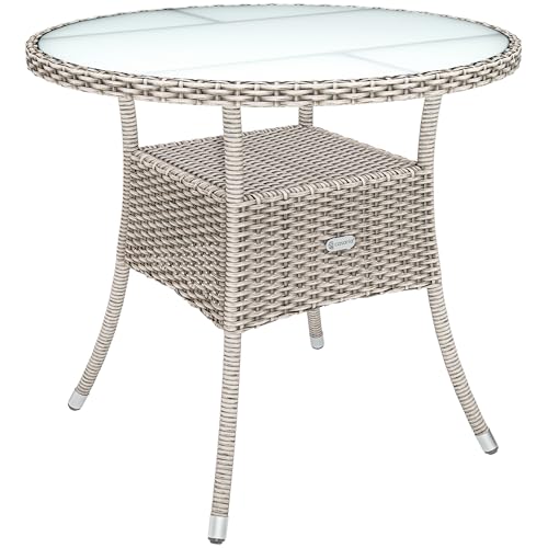 Casaria® Table de Jardin en polyrotin Crème 80 cm résistant aux intempéries Rond Extérieur Petit Terrasse Balcon Table d'appoint