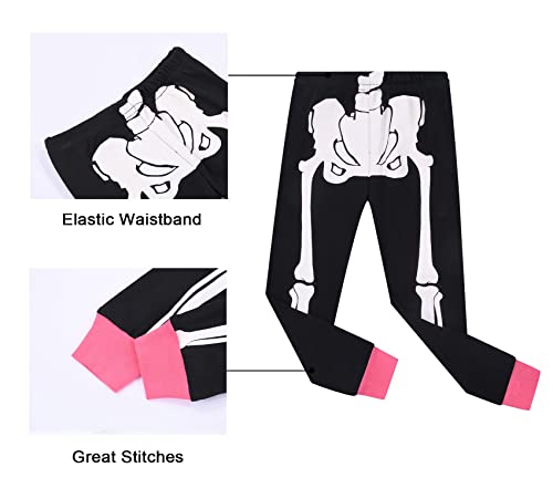 Benaive Pajamas for Girls, Pjs for Girl Cotton Pajama, 2-Piece Children Halloween Pants Set (Skeleton, Black, 5) - image 6
