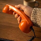 Opis 60s micro - Retro słuchawka do telefonów komórkowych dla smartfonów, tabletów, notebooków i telefonów komórkowych z systemem Android, w kształcie klasycznej słuchawki telefonicznej (pomarańczowy)
