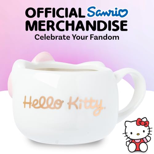 Image of Silver Buffalo Sanrio Hello Kitty Pink Bow Rose Gold, 3D Sculpted Mug, 20oz | Light, Ceramic, 0.59 Liters