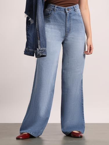 Image of Urbano Fashion Women's High Rise Loose Baggy Fit Washed Jeans Non-Stretchable
