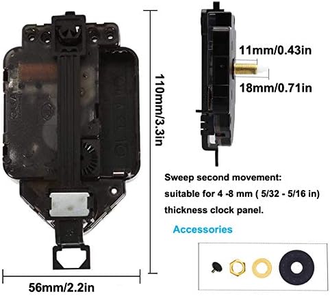 Miniatura 2 de Mecanismo de movimiento de reloj de péndulo de pared de cuarzo sin tictac, piezas de repuesto con 3 pares diferentes de manecillas, grosor máximo