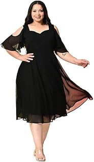 PrettyPlus by Desinoor.com Cold Shoulder Midi Dress for Women | Western Dress for Women Plus Size | Georgette Midi Dresses Price In India