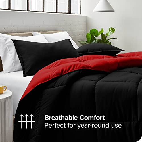 Bare Home Twin/Twin Extra Long Comforter - Reversible Colors - Goose Down Alternative - Ultra-Soft - Premium 1800 Series - All Season Warmth - Bedding Comforter (Twin/Twin Xl, Black/Red) #TOP4