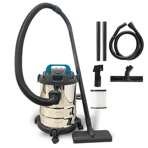 Bidone Aspirapolvere Aspiratutto Solidi e Liquidi 20L Funzione Soffiante 1000W 16Kpa Secco e a umido Contenitore in Acciaio inox con e senza sacchetto Filtro HEPA con Ruote Facile da Spostare