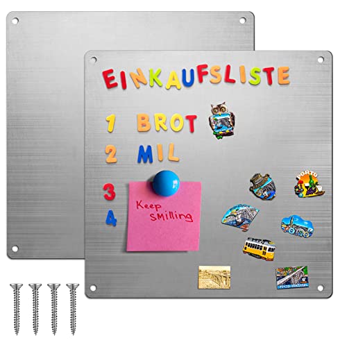 Pelopy 2 Pcs 12 X 12 Inch Metal Frameless Magnetic Board For Wall Magnetic Bulletin Board Stainless Steel Magnet Board To Display Magnets Notes Photos Lists For Home Office School Classroom Kitchen #TOP12
