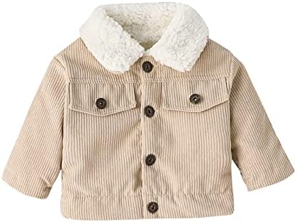 GOOCHEER Toddler Kids Unisex Baby Girl Boy Coat Long Sleeve Fleece Trim Button Down/Zipper Jacket Fall Winter Outerwear (Corduroy+Beige , 9-12 Months )