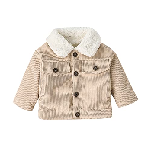 Goocheer Toddler Kids Unisex Baby Girl Boy Coat Long Sleeve Fleece Trim Button Down/Zipper Jacket Fall Winter Outerwear (Corduroy+Beige , 9-12 Months ) #TOP16