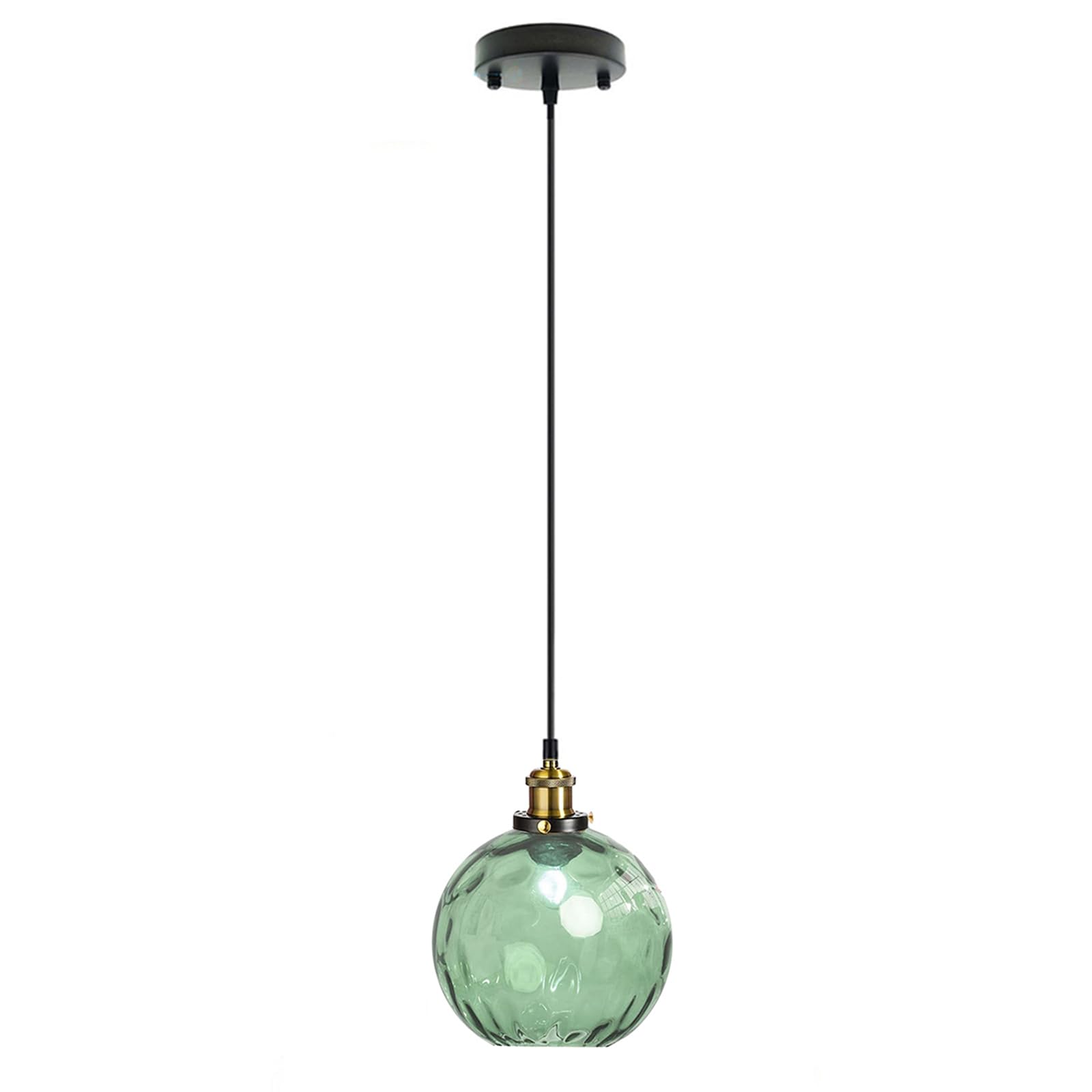 LFsem Pendant Light with 15cm Glass Ball Swirl Lampshade Industrial Ceiling Hanging Lamp E27 Loft Bar Bronze Socket Chandelier for Kitchen Dining Room (Green)
