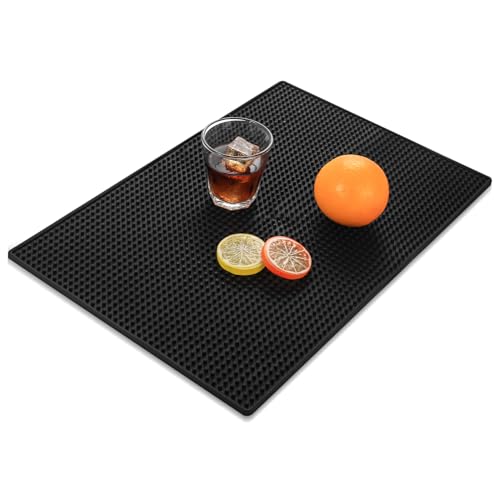 Barmatte, Bar Matte, Abtropfmatte Geschirr Schwarz, 45 x 30 cm Gummimatte Küche Service Matte Rutschfest für Theken Küche Club Cocktail Kaffee Bar Zubehör, Schnelltrocknend Abtropfständer
