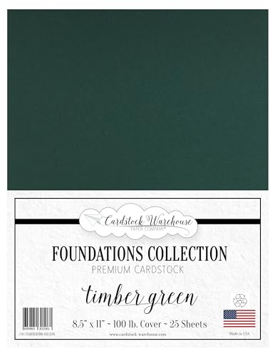 Cardstock Warehouse Foundations Timber Green Forest - 8.5 x 11\" - 100 Lb. / 270 Gsm 100% Recycled Premium Cardstock Paper - 25 Sheets