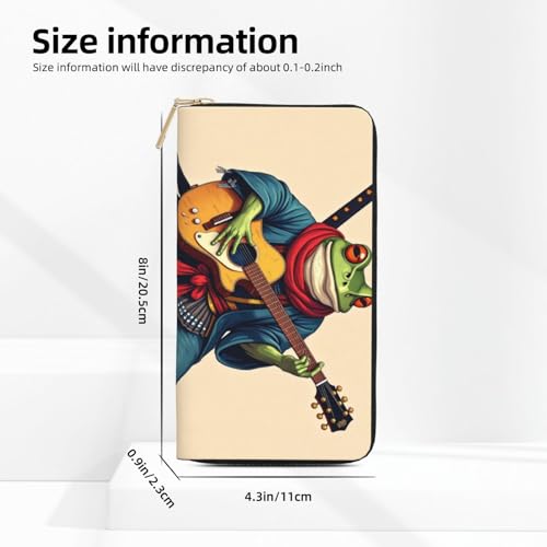 Wallet Women - Cool Green Frog Guitar Print Leather Wallet for Women with Zipper, Cute Bifold Long Ladies Wallets2