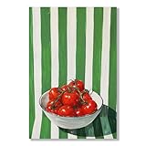 Green Canvas Poster Tomato Modern Oil Painting Fresh Art Print Kitchen Paintings Fruit Still Life Impressionist Unframed 12x16inch