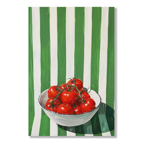 Green Canvas Poster Tomato Modern Oil Painting Fresh Art Print Kitchen Paintings Fruit Still Life Impressionist Unframed 12x16inch