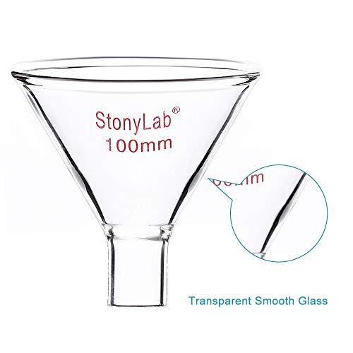 stonylab Glass Powder Funnel, Heavy Wall Borosilicate Glass Short Stem Funnel with 100 mm Top Diameter and 22 mm Stem Length