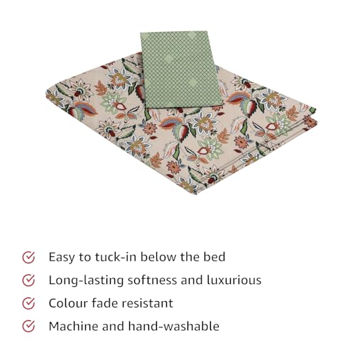 Image of IVAZA Turkish Cotton 280 TC Super Soft Warm Bedsheet Set for Double Size Bed, Durable Double bedsheet with 2 Pillow Cover Cream Green