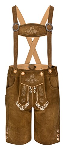 Hirschberger Kurze Trachten Lederhose Edelweiß Camel Hellbraun Wildleder Größe 66 Cover