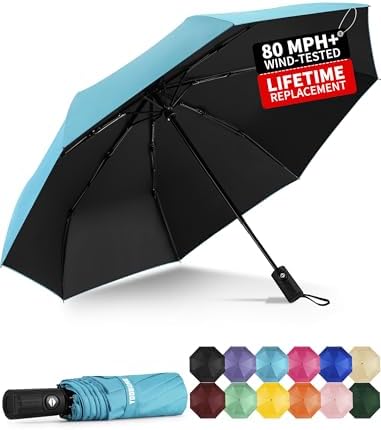 Yoobure Windproof Automatic Travel Umbrella, Compact Folding UV Sun & Rain
