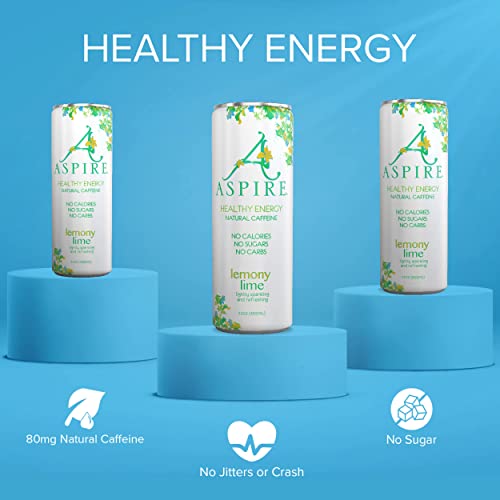 Aspire Healthy Energy Drink - 36 Can Bundle - Raspberry Acai, Apple Acai, Lemony Lime - Zero Sugar, Calories Or Carbs – Contains Natural Caffeine, Vitamins B & C - No Jitters Or Crash – 12Oz Cans #TOP4
