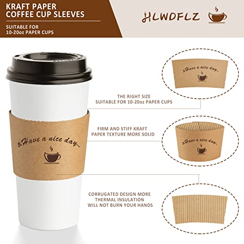 HLWDFLZ Kraft Paper Coffee Cup Sleeves 50 Packs - Coffee Sleeves, Disposable Corrugated Cup Sleeves Holder for Protective Hot and Cold Insulation, Fits 10, 12, 16, 20 oz Paper Cups (Cup Not Included)