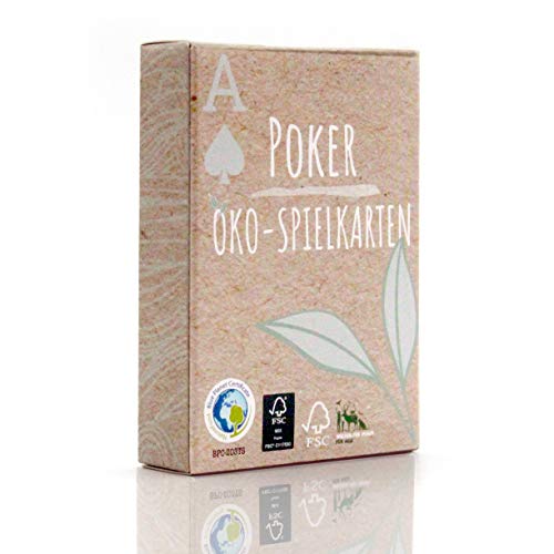 Poker Kartenspiel Öko - nachhaltig + ökologisch - Pokerkarten aus Spielkarten Karton, Pokerset der Umwelt zuliebe (5X, Karten in Faltschachtel)