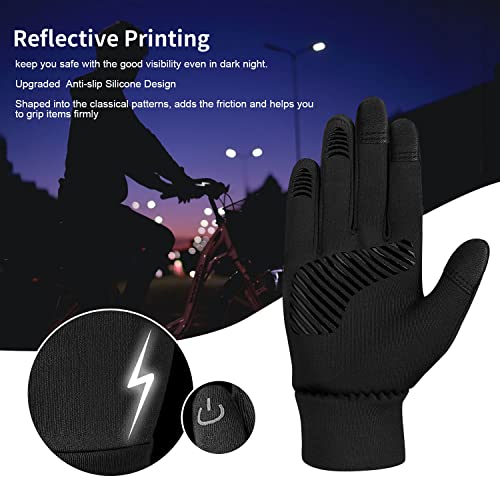 Image of Kids Gloves Winter Boys Girls Gloves Warm Touchscreen Water Repellent Anti-Slip with Reflective Stripe for Children Teen 2-18 Years