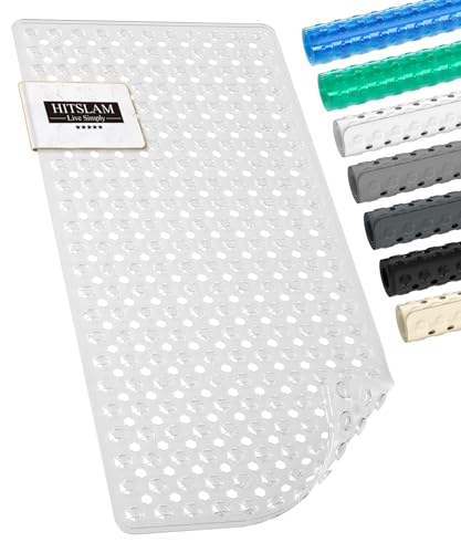 HITSLAM Tapis de Baignoire Antidérapant, 89 x 40cm Long Tapis de Douche sans BPA, Résistant aux Moisissures & Lavable en Machine Tapis de Bain, Séchage Rapide et Facile à Nettoyer, Transparent