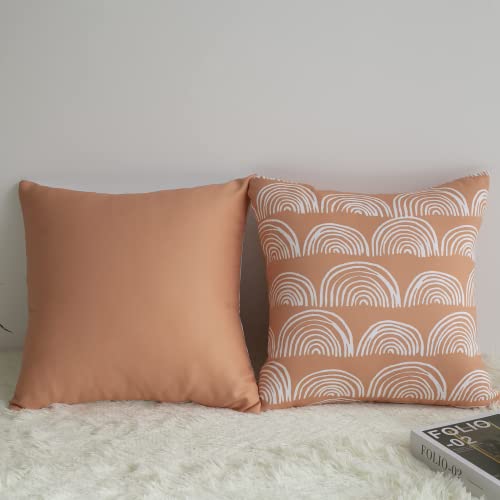Boho Rainbow Throw Pillow Covers Set Of 2 Decorative Cute Rainbow Circle Art Kids Square Cushion Covers Bohemian Modern Pillowcase Home Decor For Classroom Girl Children's Room Dorm,20X20 Inch,Brown #TOP4