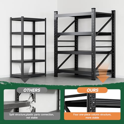 Image of Letaya 2000LBS Storage Shelves Heavy Duty,60 inch H Garage Shelving, 4 Tier Adjustable Utility Display Stands,for Shop,Warehouse,Basement,Black (40 inch W x 20 inch D x 60 inch H)