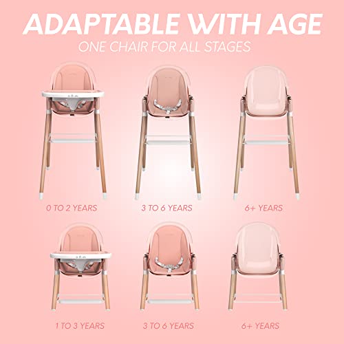 Children Of Design 6 In 1 Deluxe Wooden High Chair For Babies & Toddlers, Modern Safe & Compact Baby Highchair, Easy To Clean & Assemble Removable Tray & Cushion, 6 Options 3 Seat Positions 2 Heights #TOP1