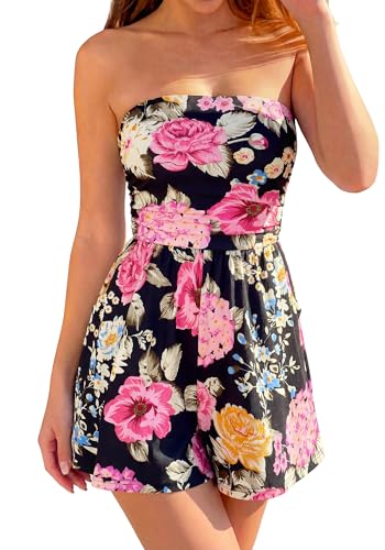 BTFBM Romper For Women 2026 Spring Strapless Printed Tube Boho