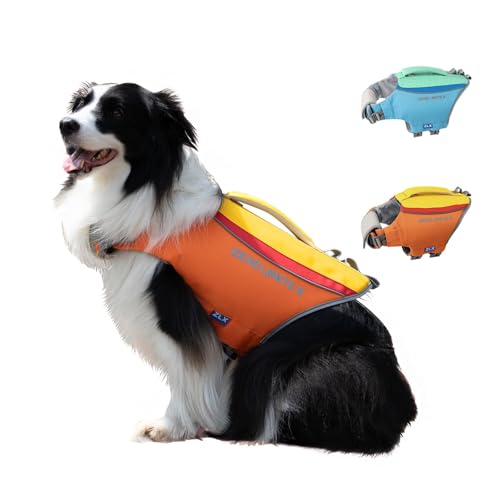ZLX Dog Life Jacket, High Buoyancy Dog Life Vest with Secure Handle, Ripstop Lifejacket for Swimming, Boating, Water Safety, Adjustable Lightweight Floating Pet Preserver, Small, Orange