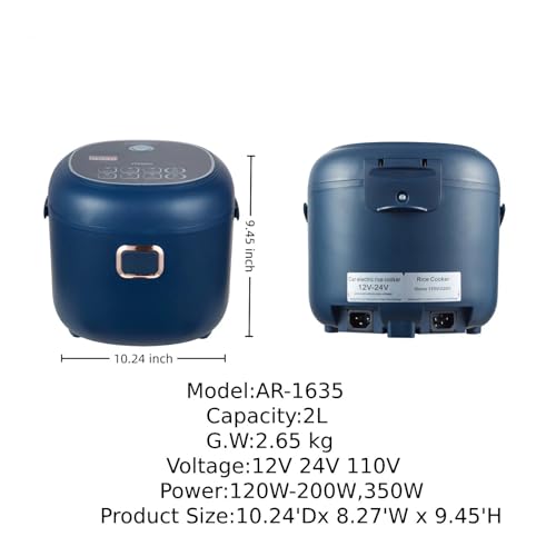 Image of 12V /24V /110V Rice Cooker Mini 2L Portable Multicooker 24h Keep Warm Small with Steam Tray Picnic Camping Travel For Car /Truck /Home (Blue)