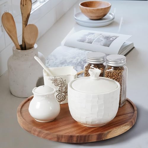 Image of 10-inch Acacia Wood Lazy Susan Organizers, ACIAZAAZ Lazy Susan Turntable for Cabinet, Kitchen Turntable Storage for Table, Countertop, Pantry