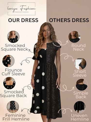 Image of Leriya Fashion Dress for Women | Western Square Neck One Piece Dress for Woman midi | Casual Summer Dresses for Beach & Stylish Party Outifits Puff Sleeve