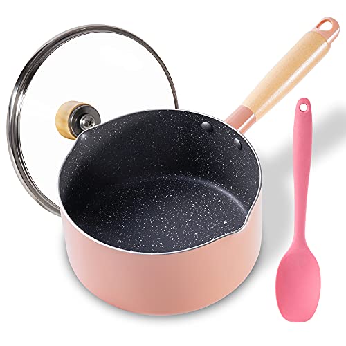 Saucepan, ROCKURWOK Nonstick Sauce Pan Small Pot with Lid, Solid Wood