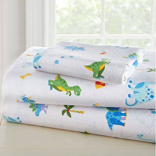 Wildkin Kids 100% Cotton Flannel Toddler Sheet Set For Boys & Girls, Bed Set Includes Top Sheet, Fitted Sheet, Pillow Case, Flannel Bed Sheets For Cozy Cuddles (Dinosaur Land) #TOP6